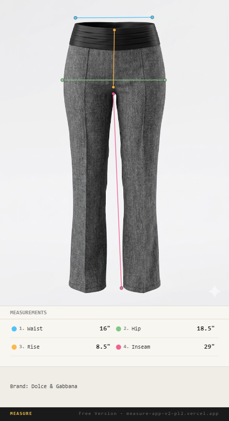 Pants: Waist · Rise · Inseam · Hip